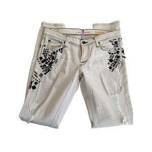 7 For All Mankind Tan Embellished Jeans Size 28